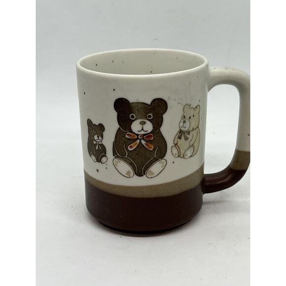 Vintage Otagiri Teddy Bears Speckled 3 Tone 8oz Stoneware Coffee Cup Mugs Japan - Picture 1 of 7
